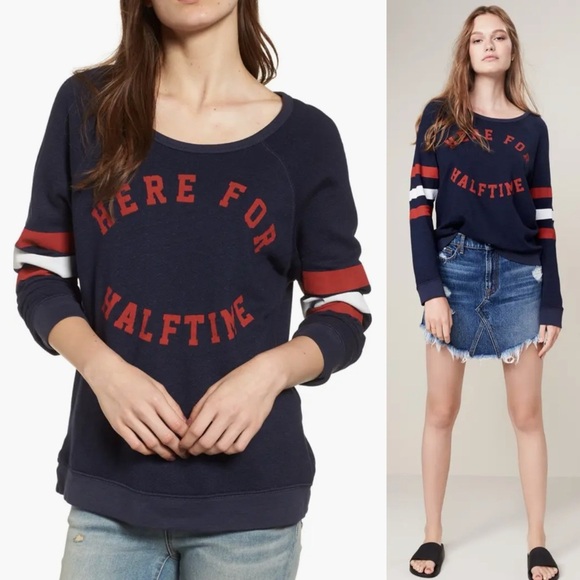 Sundry “Here For Halftime” Navy Lightweight Long Sleeve Football Sweatshirt S - Picture 1 of 13